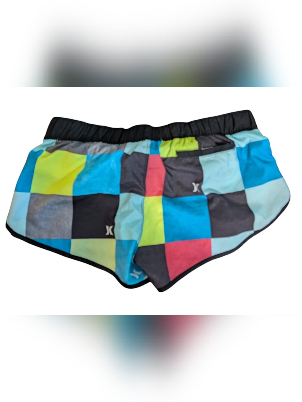 Hurley XL Colorblock Running Shorts Geometric Athletic Dolphin Hem Activewear - Picture 3 of 6